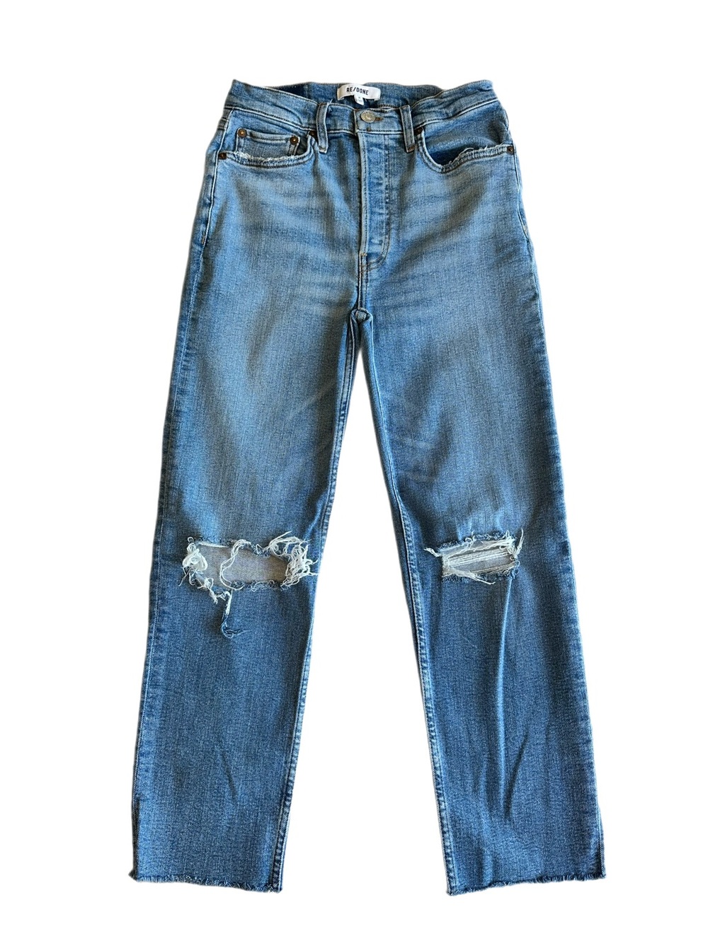 RE/DONE 70s Stove Pipe Destroyed Dawn Distressed Straight Jeans 28